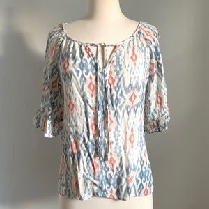 LOVESTITCH Boho Ruffled Sleeves Ikat Print Top Size Small